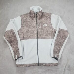 The North Face Denali Jacket Womens Small White Brown Fleece Outdoor Hiking Warm